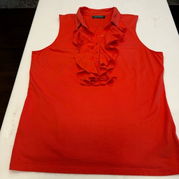 Lauren Ralph Lauren Women’s sleeveless ruffle front cotton top red size large. - Picture 7 of 8